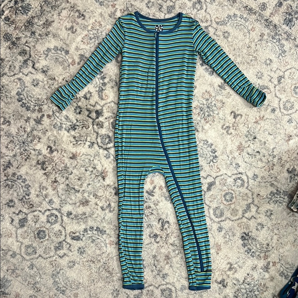 Kickee Pants boy anniversary stripe zip up one piece